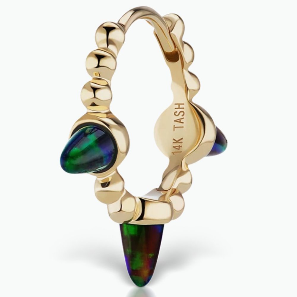 Maria Tash Triple Black Opal Spike Granulated Hoop